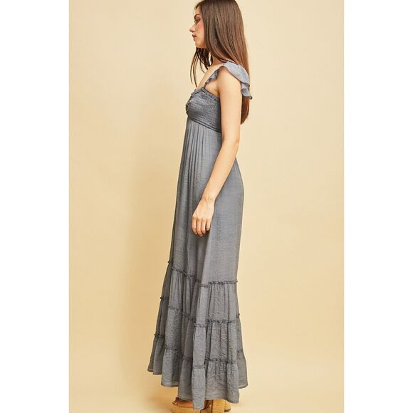 Long Tiered Maxi Sundress in Denim Color by Entro - Picture 2 of 8